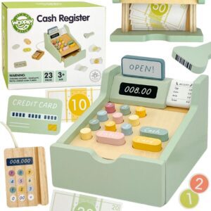 WOOPIE GREEN Drewniana Kasa Sklepowa Edukacyjna z Akcesoriami 23 el. FSC