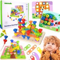 TOOKY TOY Wielofunkcyjna Tablica Zestaw Kolorowych Śrubek Nauka Kształtów