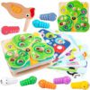TOOKY TOY Drewniana Gra Zręcznościowa 2w1 Wyciągnij Robaczki dla Dzieci