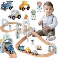 TOOKY TOY Drewniana Kolejka Kosmiczna Zestaw Tory
