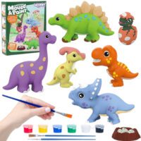 WOOPIE Zestaw Kreatywny z Farbami DIY Zrób Odlewy Gipsowe Figurki i Pomaluj - Zestaw Dinozaury